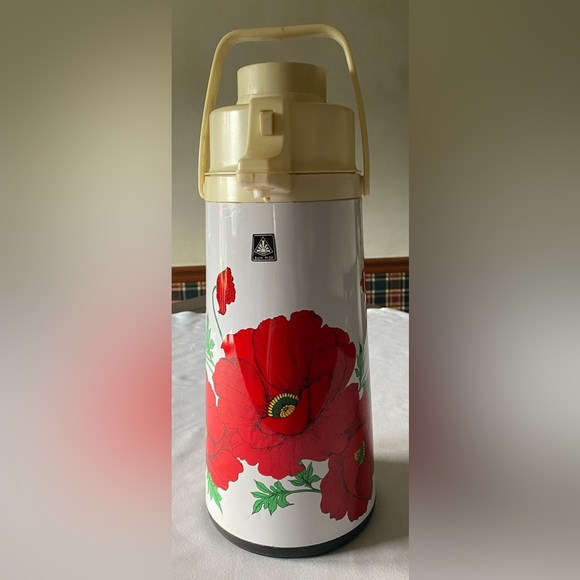 Vintage Sunrise Retro Coffee Pump Dispenser Poppy Floral Design Hot Cold Thermos - Picture 4 of 14